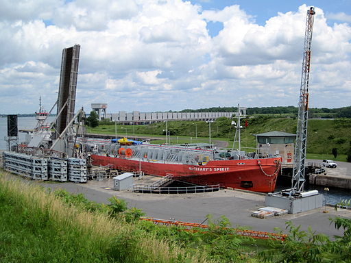 Ship transiting Iroquois Lock, from Wikimedia Commons